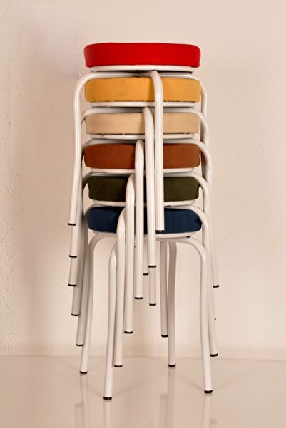 yılmaz masacılık 6 Adet Tay Tüyü-1 Renkli Beyaz Profil Tabure Ahtapot Tabure Mutfak Taburesi Demir Tabure