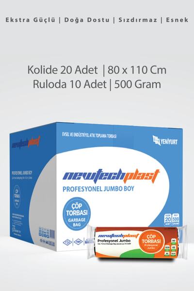 Newtechplast Jumbo Boy 80x110 Cm 500 Gr.(JELATİNLİ) Çöp Poşeti - Torbası(KOLİ)
