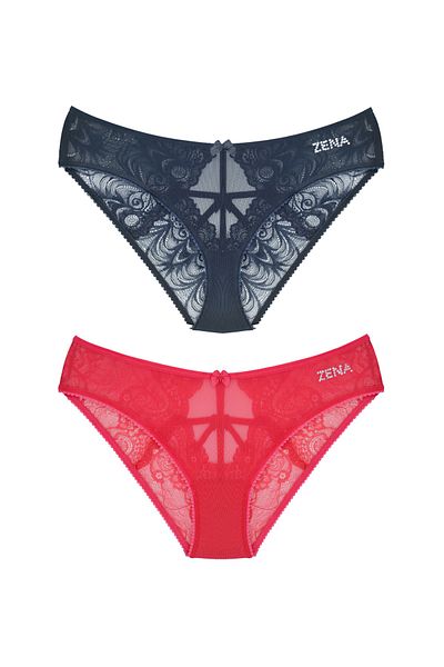 Zena Chiloți de bikini pentru femei din dantelă din 2 piese, cu tul în față și detaliu de frânghie în spate