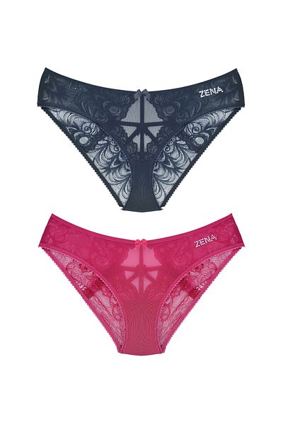 Zena Chiloți de bikini pentru femei din dantelă din 2 piese, cu tul în față și detaliu de frânghie în spate