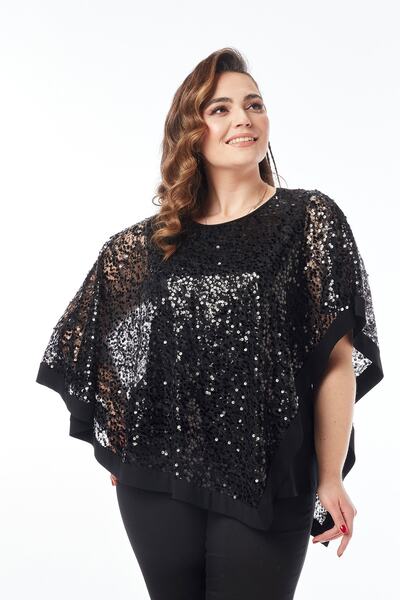 Moda Alba بلوزة أنيقة كبيرة الحجم مطرزة بالدانتيل الأسود