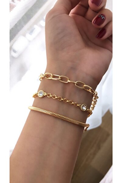 Kadın Gold Renk Çelik Kombin Bileklik