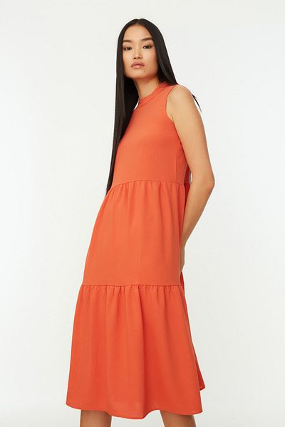 Trendyol Collection Orange Shift/Straight Cut Stand Collar Midi Woven Dress TWOSS20EL1864