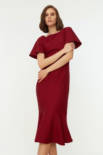Trendyol Collection Claret Red Fitted/Flooped Midi Woven Dress TWOSS20EL1342