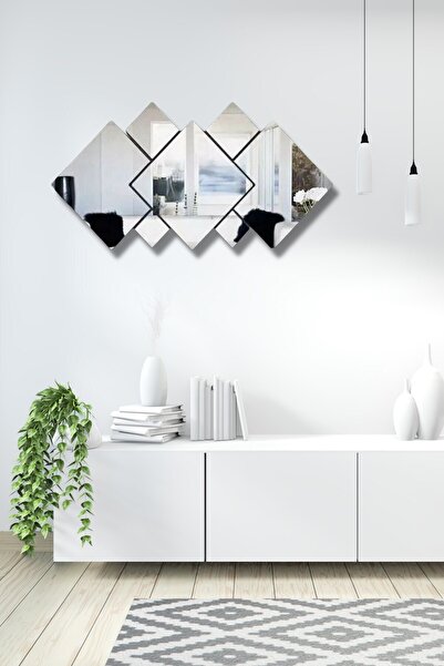 NT Handmade Gümüş Pleksi 7 Parça Kare Ayna Duvar Dekoru - Salon Oturma Yatak ...