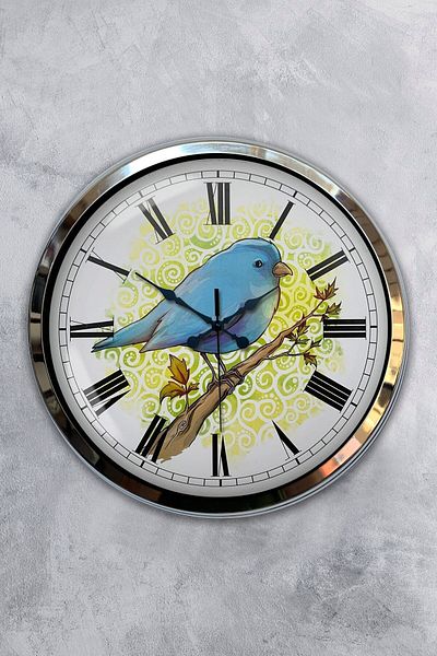 Kasva Concept Children's Room 40 cm Chrome Metal Bird Wall Clock