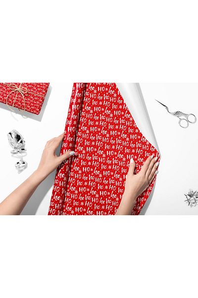 HRS 50 X 70 Cm Red White Ho Ho Ho New Year Christmas Themed Gift Wrapping Packaging Paper Pack of 6