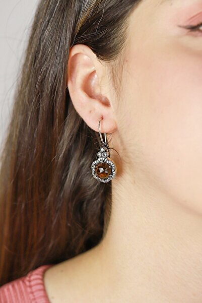 Doğan Silver Sitrin Taşlı Çiçek Modeli Otantik Gümüş Küpe Dgn21059