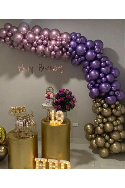 HTS STORE Pink Purple Gold Star Chrome Balloon Chain 50 Pieces