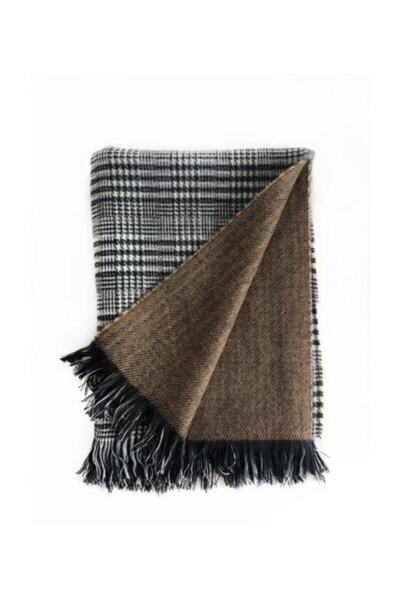 Mathilda Aksesuar وشاح منقوش ناعم ذو وجهين بني للجنسين