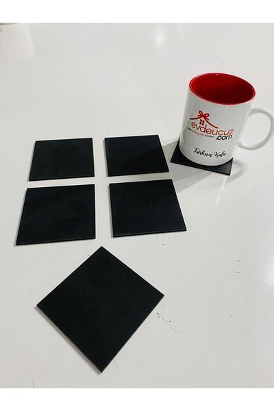 evdeucuz Set of 6 Black Wooden Coasters