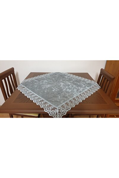 Eren Home Kadife Fiskos Örtüsü Güpürlü 90x90 Gri