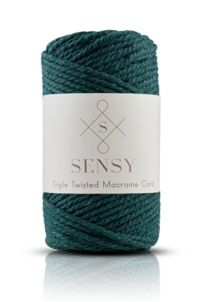 SENSY Преміум 3-скручений макроме 3 мм, трискручений прочесаний мотузковий шнур, набір з 3 штук, молочно-кавовий-нефтевий зелений-гірчичний