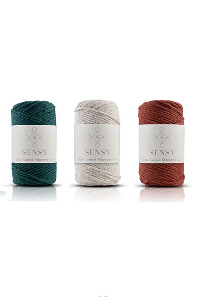 SENSY Premium 3 Twist Macrame Rope 3mm Three Twist Σχοινί Σχοινί Σετ 3 τεμαχίων Nefti Green-ecru-tile