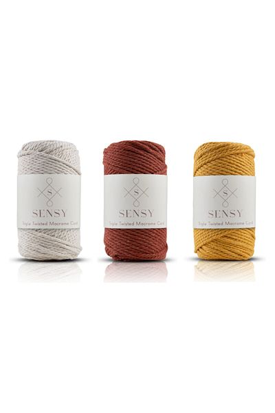 SENSY Premium 3 Twist Macrame Rope 3mm Three Twist Scanned Macrame Rope Rope Set of 3 Ecru-tile-mustard