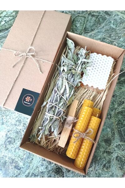 Petekoğlu Sertifikalı Palo Santo Adaçayı Tütsü Ballı Sabun Tealiht Mum Balmumu Mum Hediyelik Set Beeswax Cand