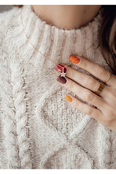 Eva Jewelry Minimal Unutma Beni Çiçeği 14 K Rose Gold Kaplama Kadın Kolye