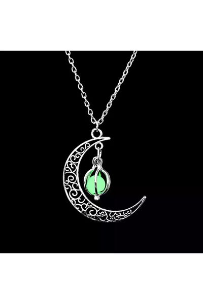 Köstebek Vintage Glow in the Dark Moon Necklace Crescent Necklace
