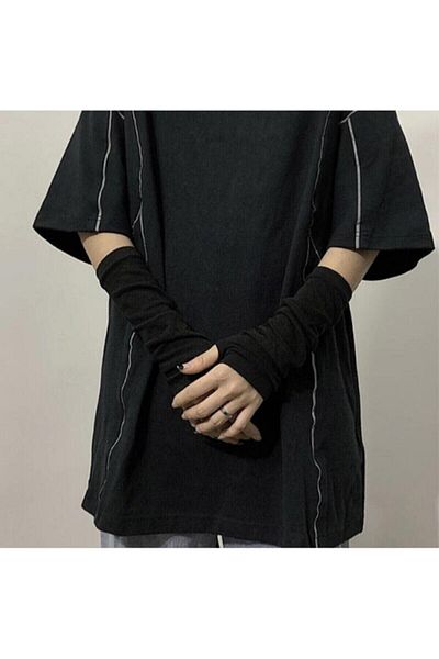 İYİ MODA Plain Black Cut-Finger Double Arm Sleeve