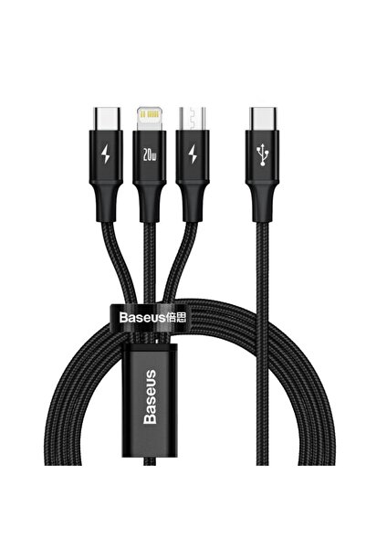 Baseus Rapid Serisi Usb-c Kablo 3in1 Mikro Usb/lightning/usb-c 20w 1,5m Şarj Kablosu Siyah