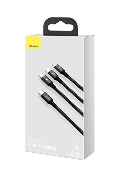 Baseus Rapid Serisi Usb-c Kablo 3in1 Mikro Usb/lightning/usb-c 20w 1,5m Şarj Kablosu Siyah