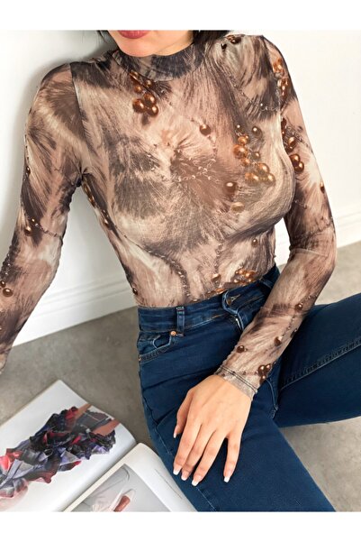 Bipantolon Γυναικεία μακρυμάνικη μπλούζα από τούλι με χάντρες