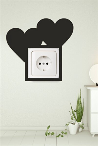 NT Handmade Siyah Ahşap Kalpli Priz Kenarı Çerçevesi - Ev Dekorasyon Salon Ot...