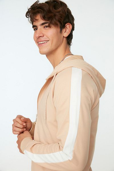 Trendyol Collection Regular/Normal Cut Zip Hooded Color Block Cotton Sweatshirt-Cardigan TMNSS20SW0072