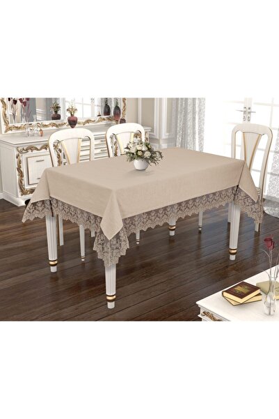İLHANLAR Rose Linen Needle Embroidered Table Cloth 160 X 240