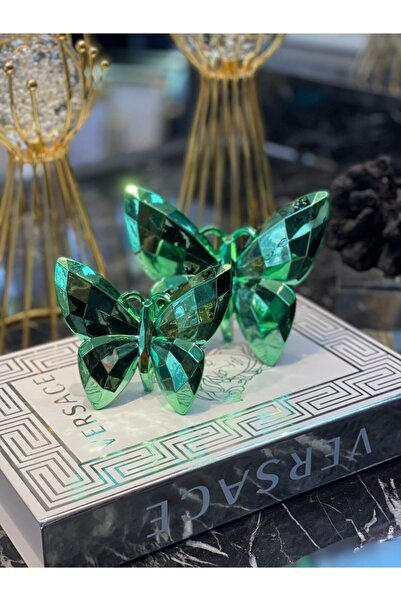 Housess Dekoratif 2 Li Biblo A Kalite Kelebek Yeşil Mini Süs Polyester Döküm