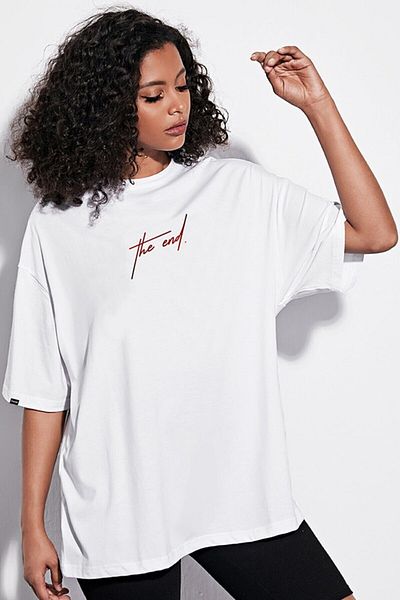 AFROGİYİM Λευκό μπλουζάκι Oversize The End Printed
