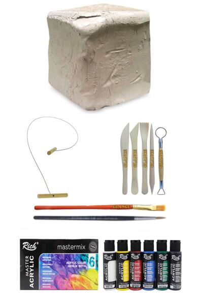 GLANCE Beyaz Seramik Hamuru 6 kg Kil Rich Mastermix Akrilik Boya Seti Ana Ren...