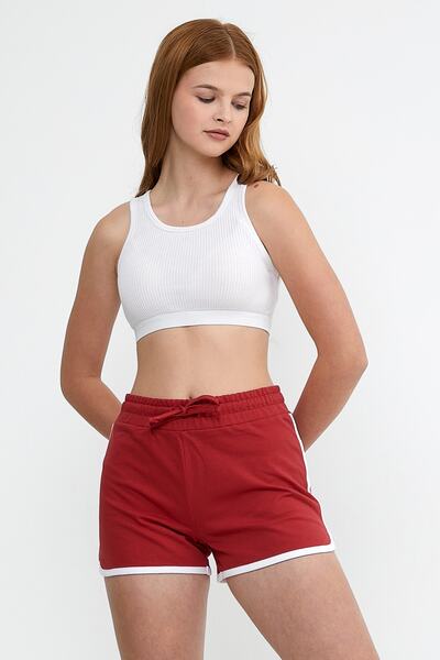 UNV COLLECTION Kadın Kırmızı Belden Bağlamalı Biye Detaylı Mini Şort