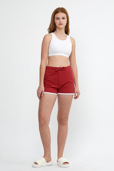 UNV COLLECTION Kadın Kırmızı Belden Bağlamalı Biye Detaylı Mini Şort