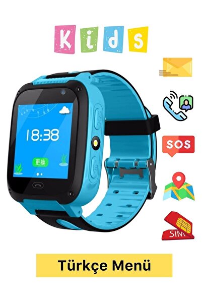 SİNCARLAR ELEKTRONİK Çocuk Takip Saati Kameralı Sim Kartlı Ortam Dinleme Gps Sos Özellikli Erkek Çocuk Akıllı Saat Mavi