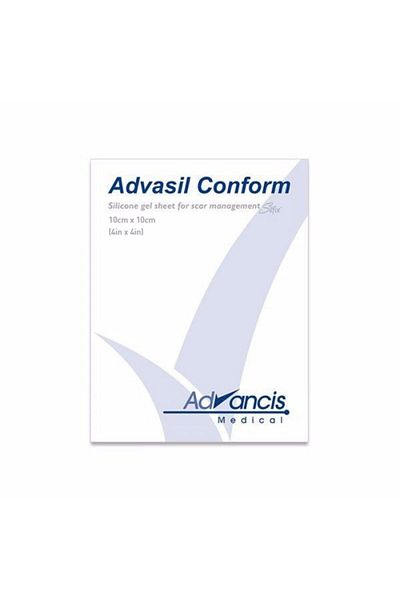 Advancis Medical UK أدفازيل كونفورم 10 سم X 10 سم صفائح جل سيليكون - كلويد - حروق - ندوب - غطاء جروح X 1 قطعة