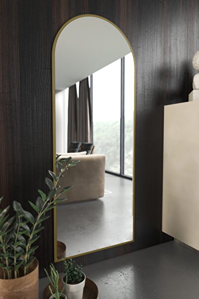 Marsah Home Gold Metal Çerçeveli Oval Ayaksız Boy Aynası 180x70 Cm