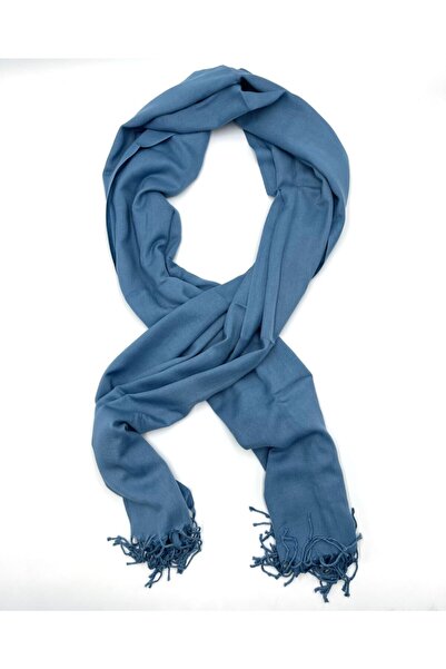 nazipek Pamuklu Viskon Indigo Paşmina Kadın Şal 180x70 Cm Püsküllü Yüksek Kal...