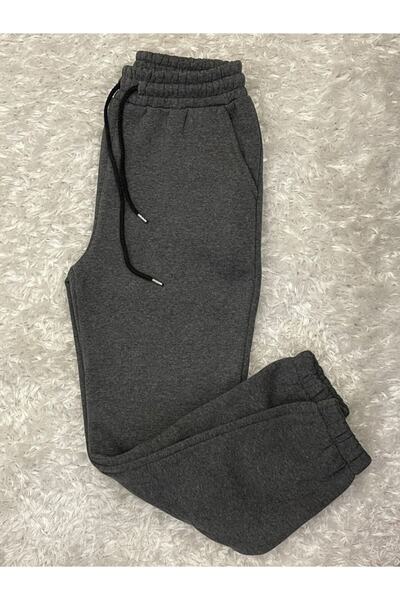 ESCBUTİK Pantaloni de trening moale, gri închis, cu 3 fire