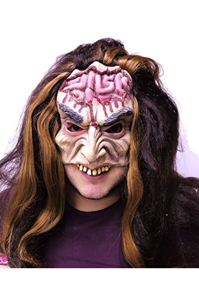 5DM قناع اللاتكس ذو الشعر الطويل نصف الوجه مع شكل الدماغ