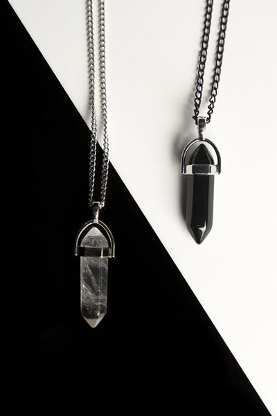 Taşmeran Kristal Kuvars-oniks Doğal Taş Çivi Çift Sevgili Kolyeleri Tky0229