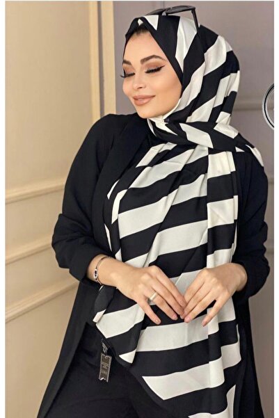 ALLURİNG Siyah-beyaz Çizgili Medine Şal