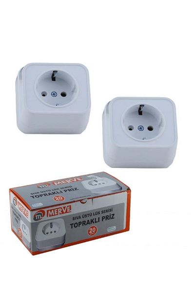 Merve 20 Pieces White Surface Mounted Grounded Socket Square