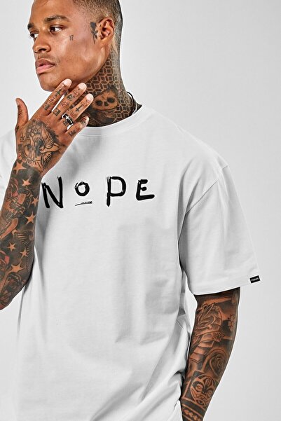 AFROGİYİM White Oversize Nope Printed T-shirt