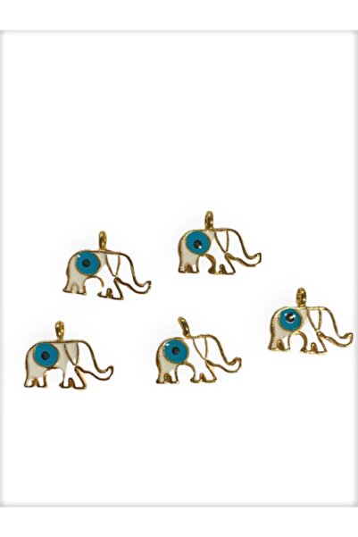 Lade حامل هزاز مطلي بالذهب مطلي بالمينا على شكل فيل أبيض (10×13 ملم) - 2 قطعة