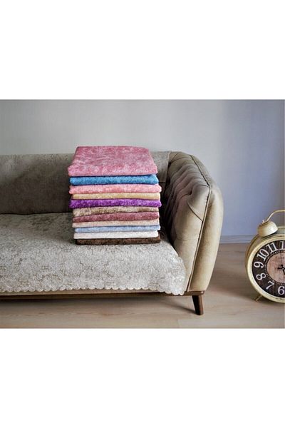 SDR HOME COLLECTİON Stone Color Velvet Sponge Non-Slip Base Sofa Cover