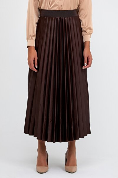 Beriza Dámská hnědá skládaná sukně s elastickým pasem