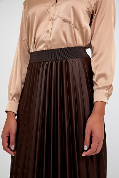 Beriza Dámská hnědá skládaná sukně s elastickým pasem