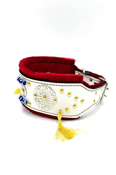 Tasma Market Beyaz Deri Püsküllü Çoban Köpeği Tasması