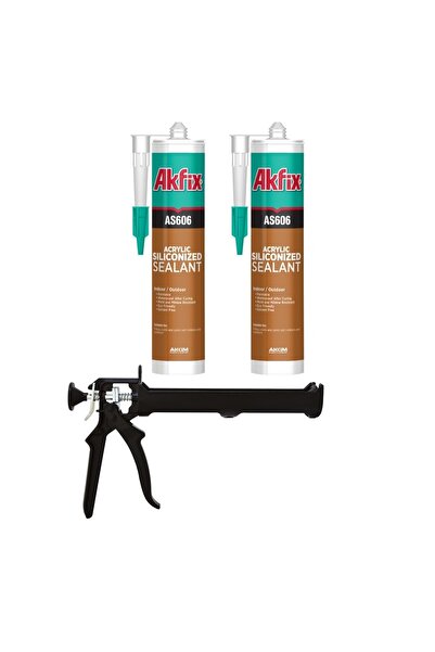 Akfix 2 Adet Silikonize Mastik Gri Ve Silikon Tabancası
